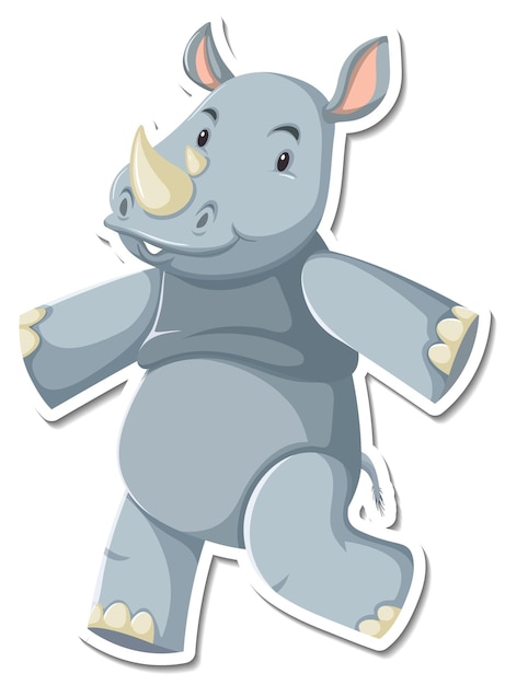 Free vector happy rhinoceros cartoon character sticker