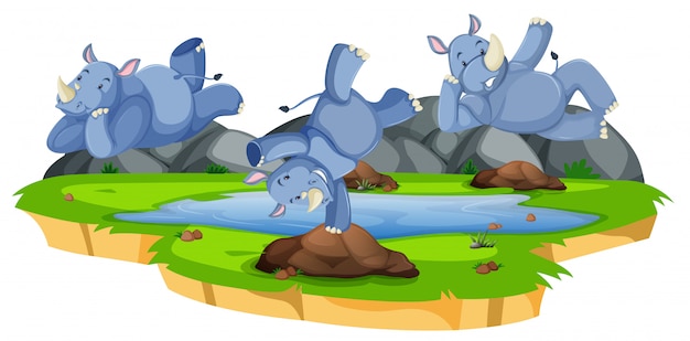 Free vector happy rhinoceros character in nature