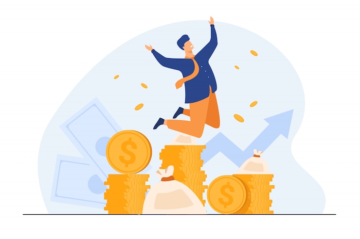 무료 Vector 소득 증가를 축하하는 행복한 부자 은행가