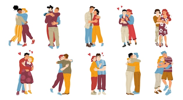 Бесплатное векторное изображение Счастливые романтические пары обнимаются гомосексуальной любовью