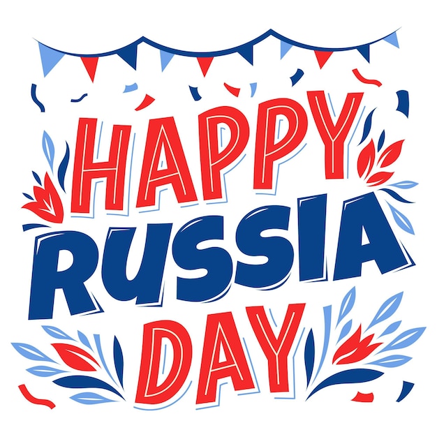 Happy russia day lettering with garlands