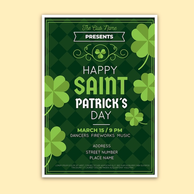 Free vector happy saint patrick's day party poster with green clovers