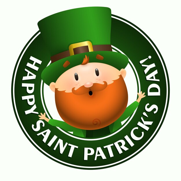 Happy Saint Patricks Day lettering with Leprechaun in circle