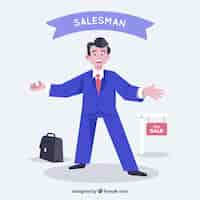 Free vector happy salesman character with flat design