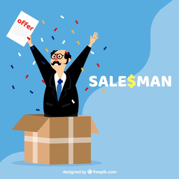 Free vector happy salesman character with flat design