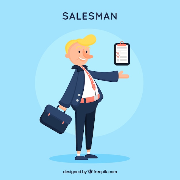 Free vector happy salesman character with flat design