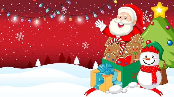 मुफ़्त वेक्टर happy santa with gift box in winter landscape