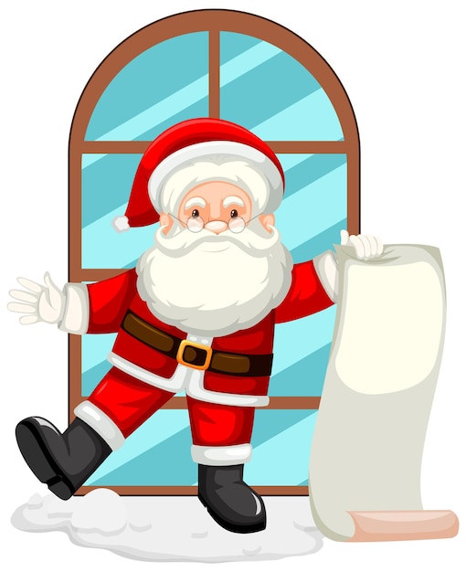 Happy santa with long list by the window