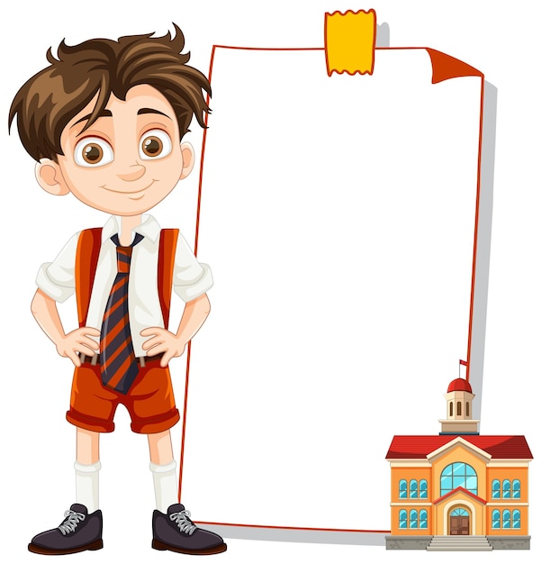 Free vector happy schoolboy with blank banner