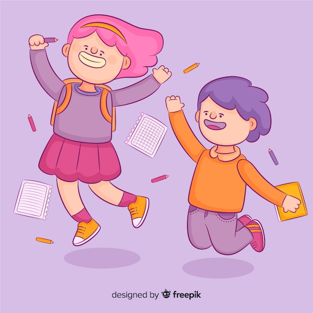 Бесплатное векторное изображение Счастливые школьники прыгают