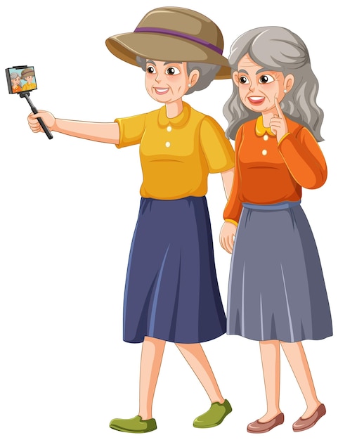 Free vector happy senior women taking selfie