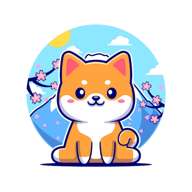 Happy Shiba Inu Dog In Japan Cartoon Vector Icon Illustration. Animal Nature Icon Concept Isolated Premium Vector. Flat Cartoon Style