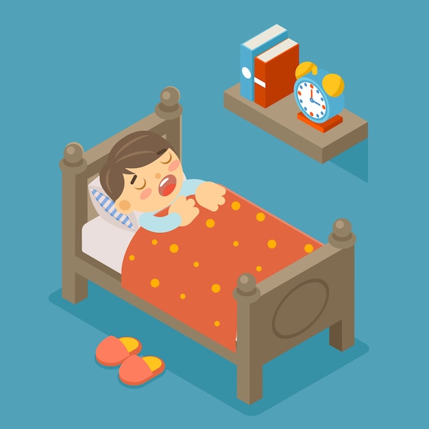 Free vector happy to sleep. sleeping boy. young kid, cute person, sweet dream, comfortable bedroom