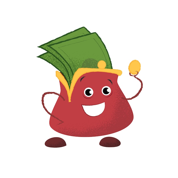 Free vector happy smiling purse. money, savings, finances.