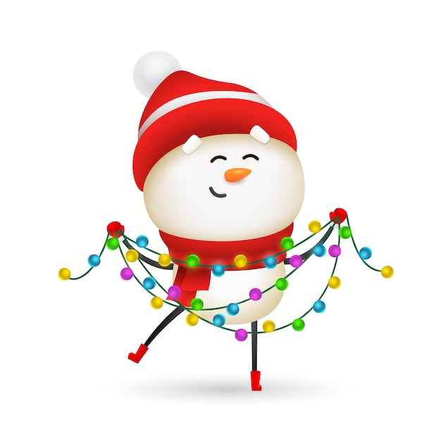 Бесплатное векторное изображение Счастливый снеговик празднует рождество