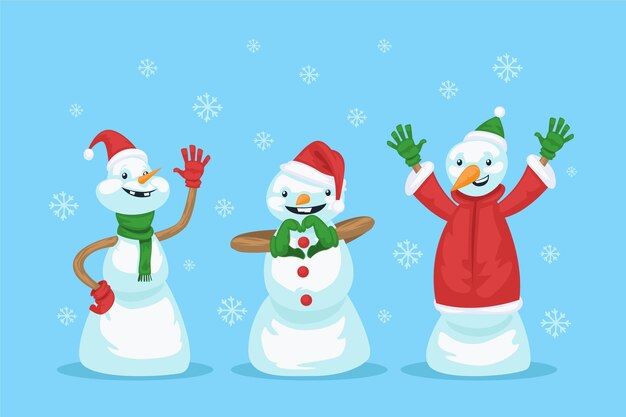 Happy snowmen wearing red and green clothes