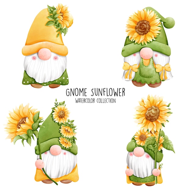 Happy spring with sunflower gnome vector illustration Premium Vector