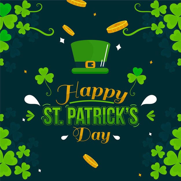 Happy st. patrick's day illustration with hat and shamrock