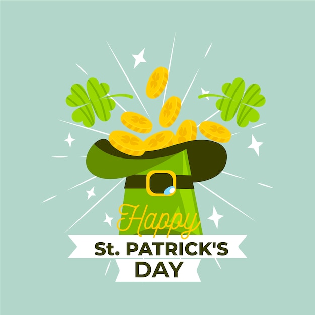 Free vector happy st. patrick's day with coins in hat