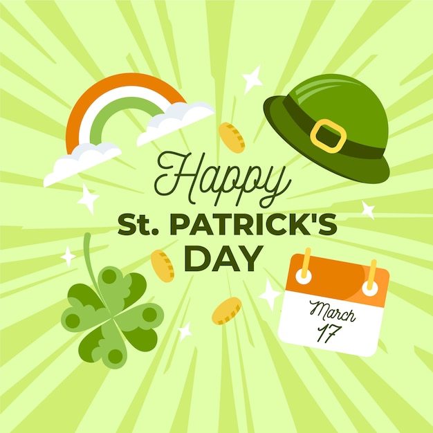 Happy st. patrick's day with rainbow and coins