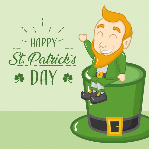 Happy st patricks day greeting card, leprechaun in green hat