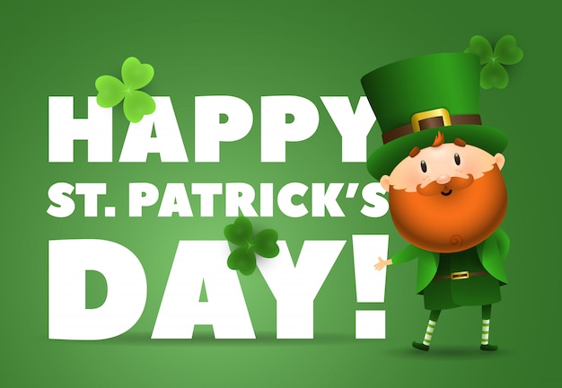 Happy St Patricks Day lettering with Leprechaun in hat