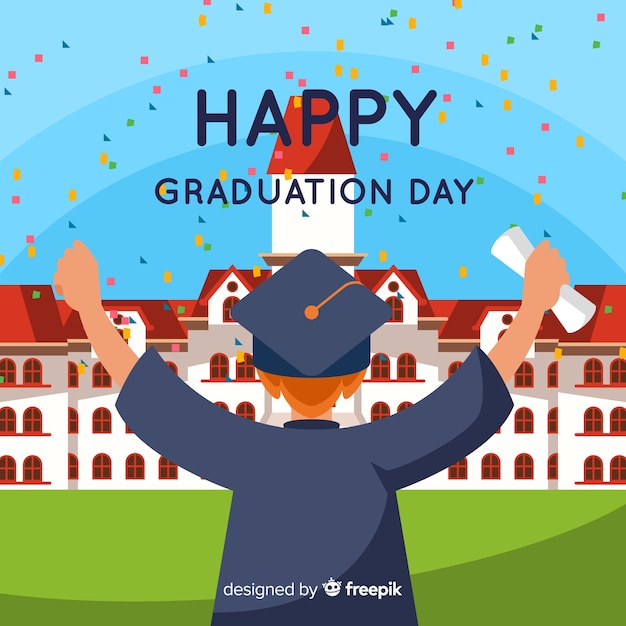 Free vector happy student graduating with flat design