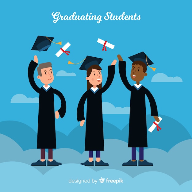 Happy students graduating with flat design