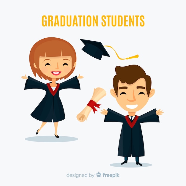 Free vector happy students graduating with flat design