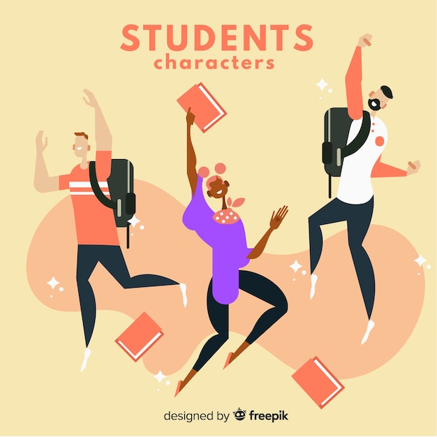 Happy students jumping with flat design