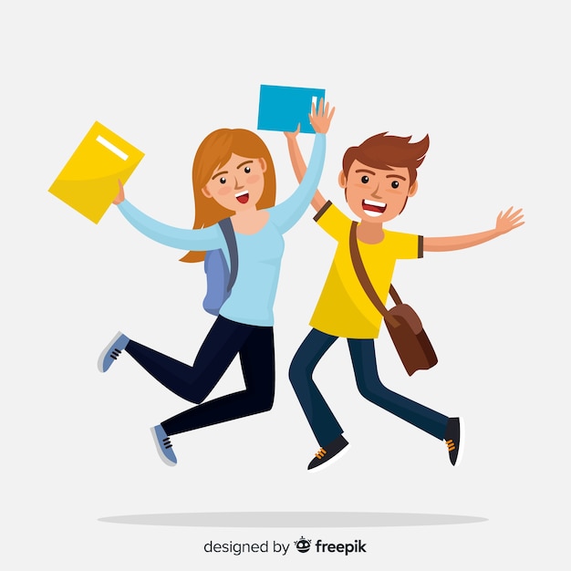 Free vector happy students jumping with flat design