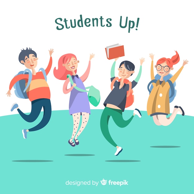 Free vector happy students jumping with flat design