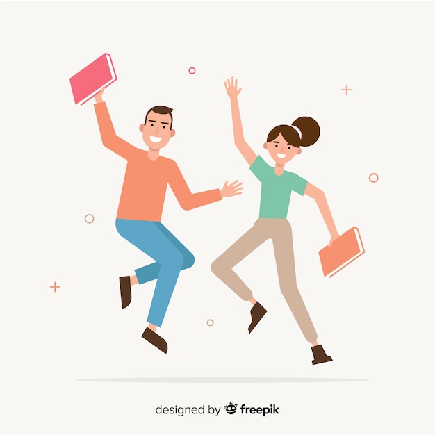 Happy students jumping with flat design