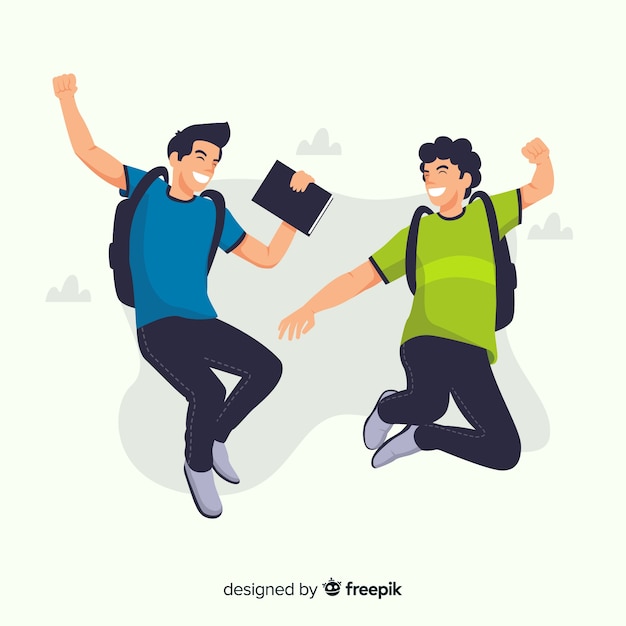 Happy students jumping with flat design