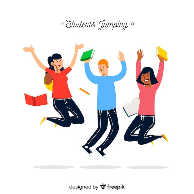 Free vector happy students jumping with flat design