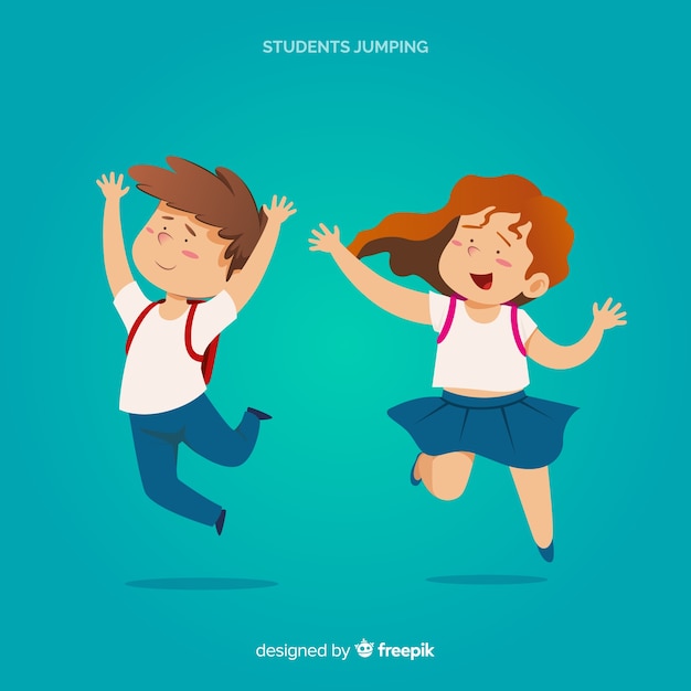 Happy students jumping with flat design