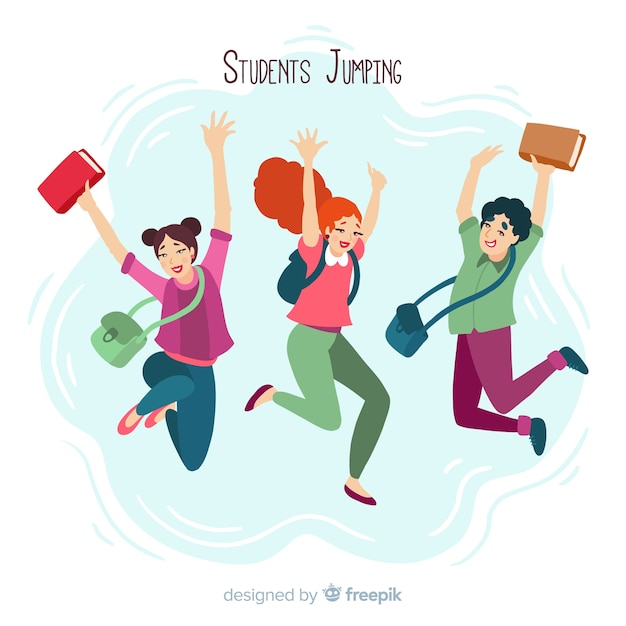 Free vector happy students jumping with flat design