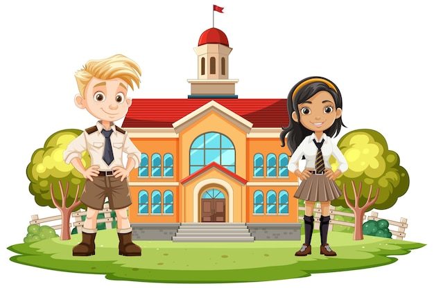 Free Vector happy students outside school building