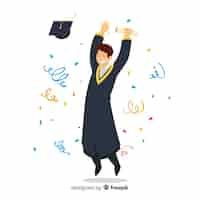 Free vector happy students with flat design celebrating graduation
