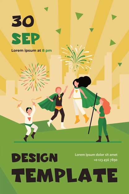 Happy superhero kids team flat Flyer template