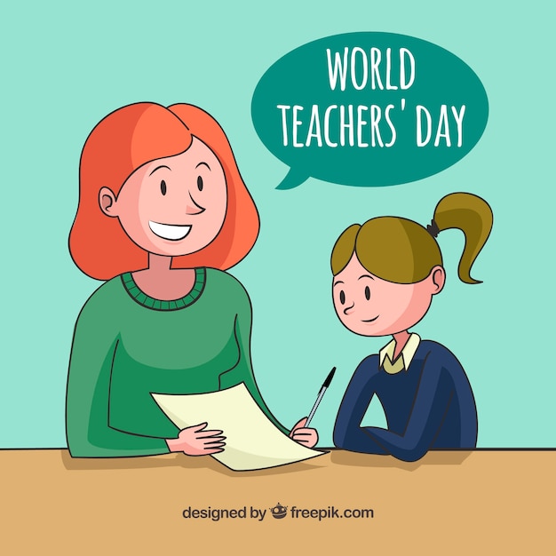 Бесплатное векторное изображение Счастливый день учителя, девушка, обучающаяся
