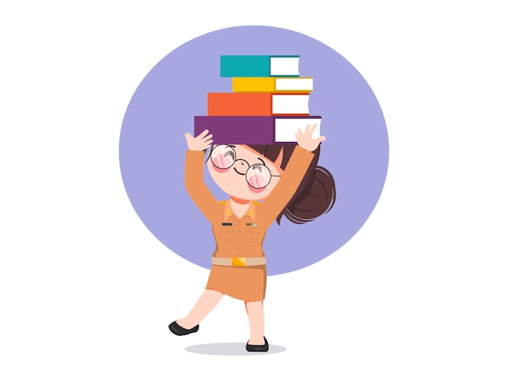 Free Vector happy teacher's day with cartoon student and teacher.