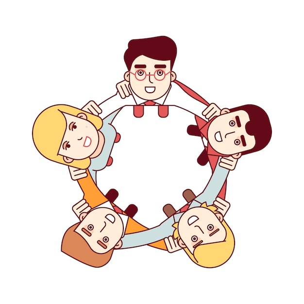 Free vector happy teamwork concept. aerial top view