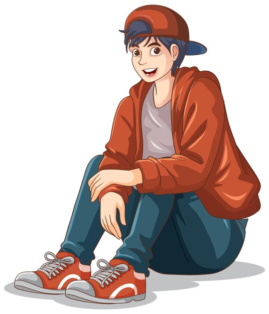 Happy teen cartoon sitting on the floor