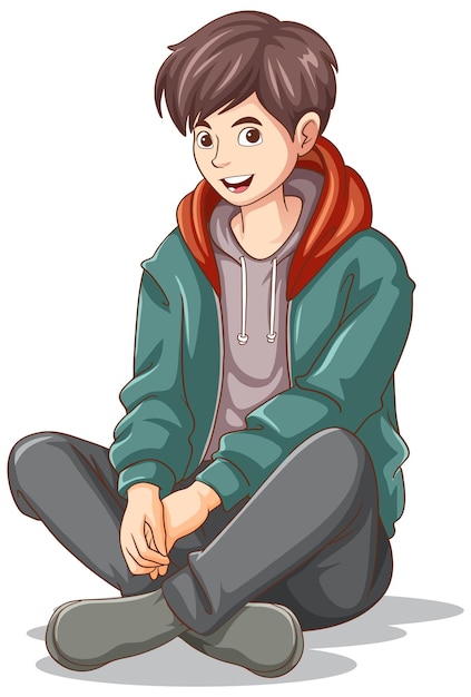 Happy teen cartoon sitting on the floor