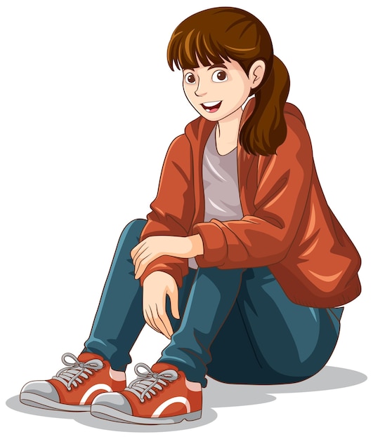 Happy teen cartoon sitting on the floor