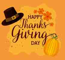 Free vector happy thanks giving card with pilgrims hat