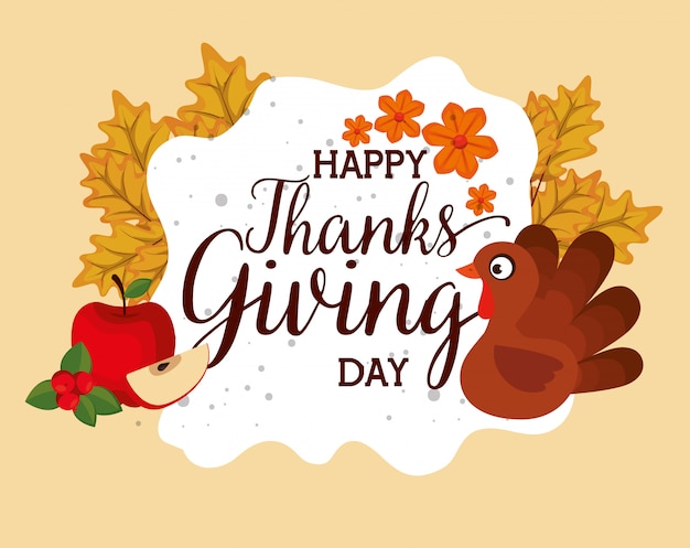 Free vector happy thanks giving card with turkey