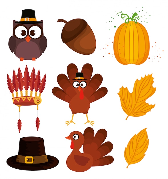 Happy thanks giving icon set