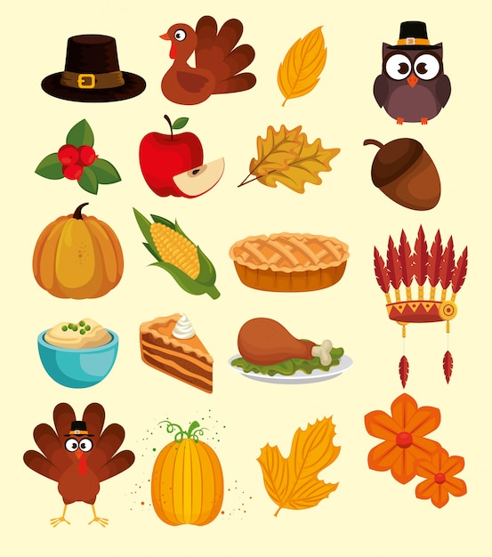 Free vector happy thanks giving icon set